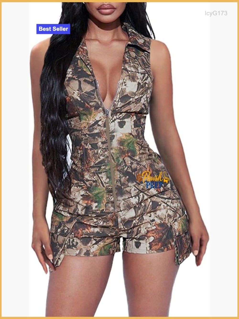 Sleeveless Zip Front Camo Jumpsuit with Pockets Y2K Streetwear